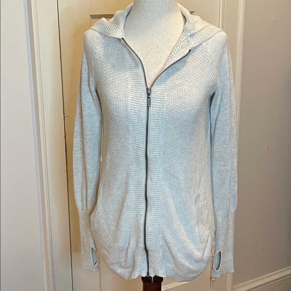 Anthropologie Akini Zip Hooded Cardigan XS Cream Cotton Blend